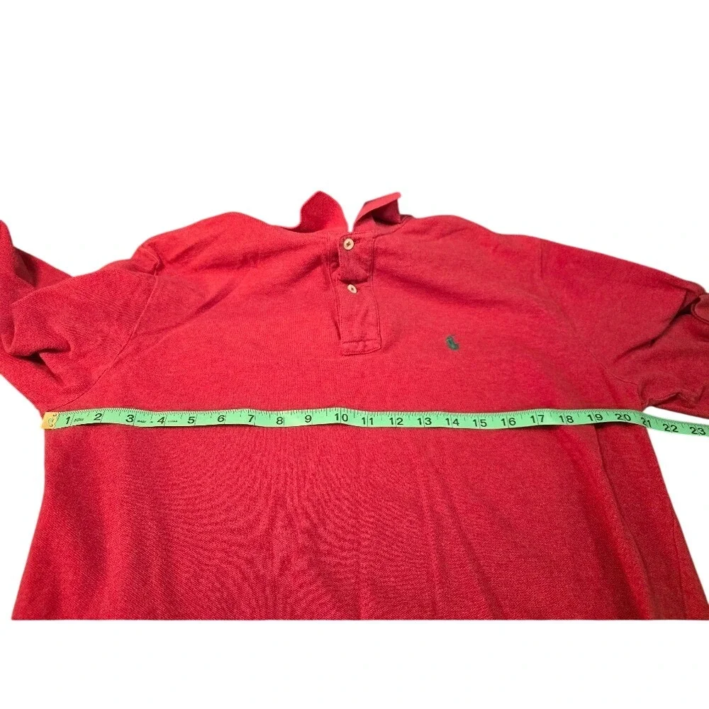 Polo Ralph‎ Lauren Mens Long Sleeve Polo Shirt Red Pique Cotton Pony Logo Large